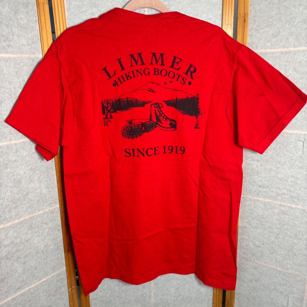 VTG Limmer Hiking Boots‎ Red Graphic T-Shirt Mens Large Fruit of the Loom NH